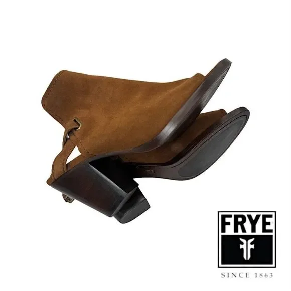 FRYE Dani Shield Slingback Mule Sandals Brown Khaki Suede Peep-Toe 7.5M EUC+ - Picture 10 of 14